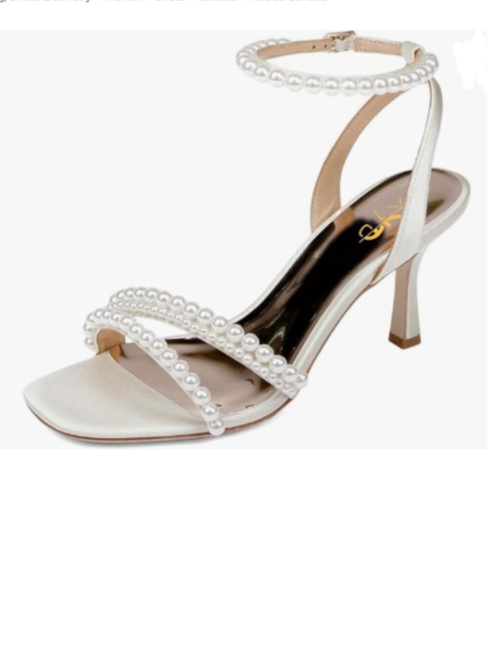 XYD Ivory Pearl High Heel Open Toe Sandals Silk Satin Rhinestone Dress Prom Shoe